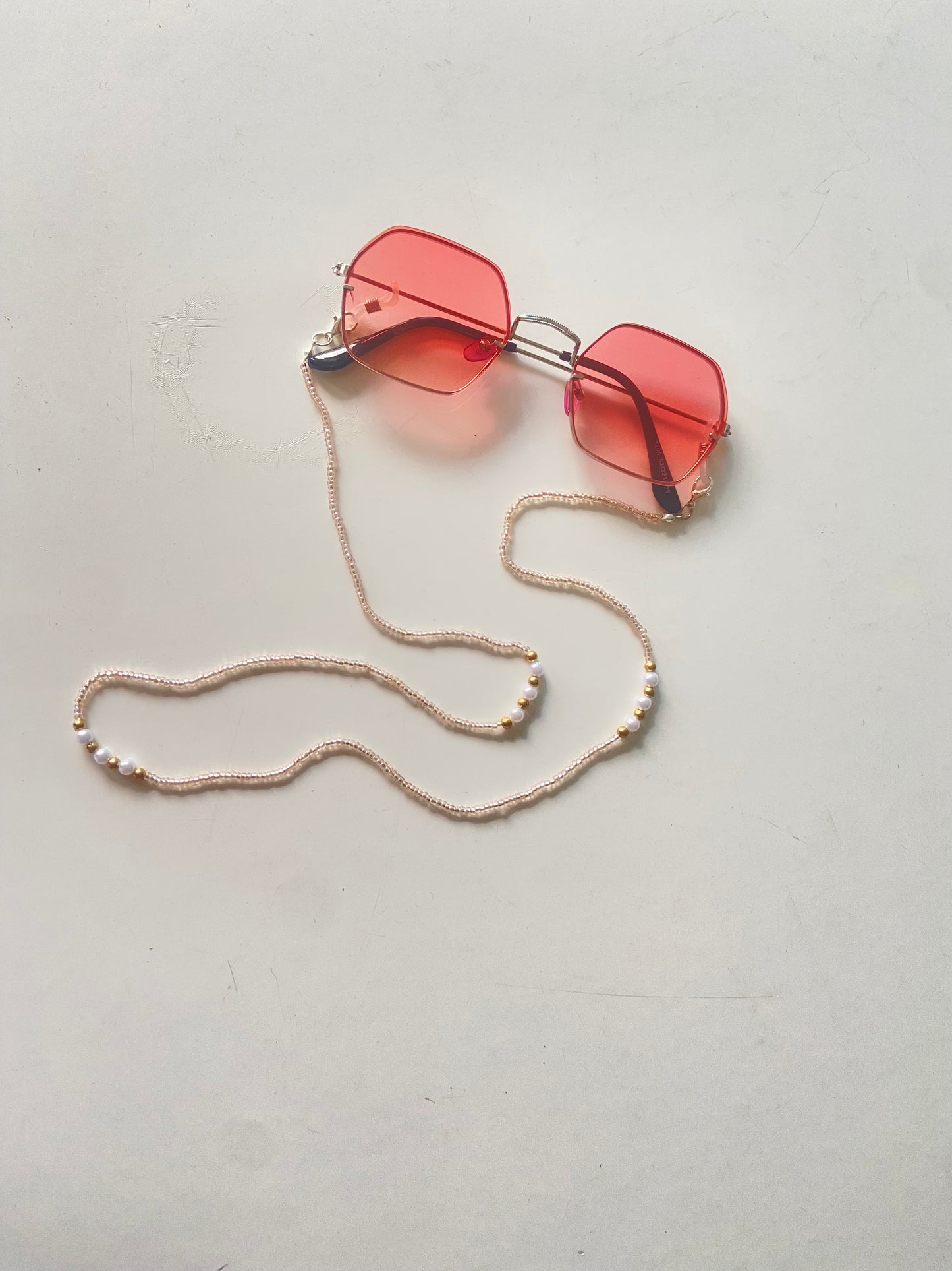 Peach Beaded Specs/ Mask Chain